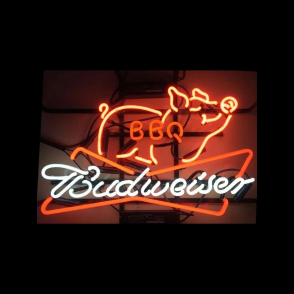 budweiser churrasco porco personalizado feito a mao tubo de vidro real festa anunciar estetico decoracao do quarto display sinal de neon luz 17 x 14 01