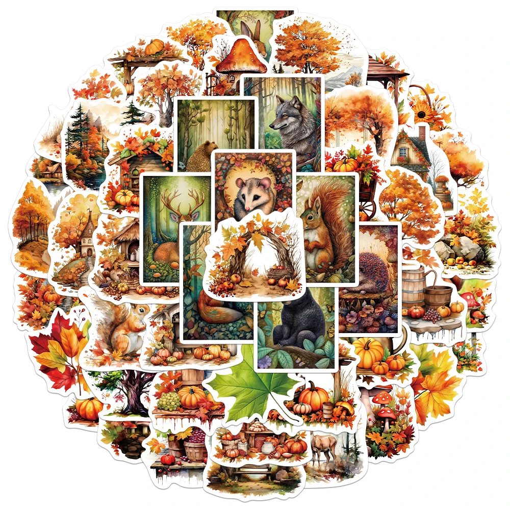 50PCS Creative Retro Squirrel Forest Stickers Phone Case Notebook DIY Personalized Decorative Stickers