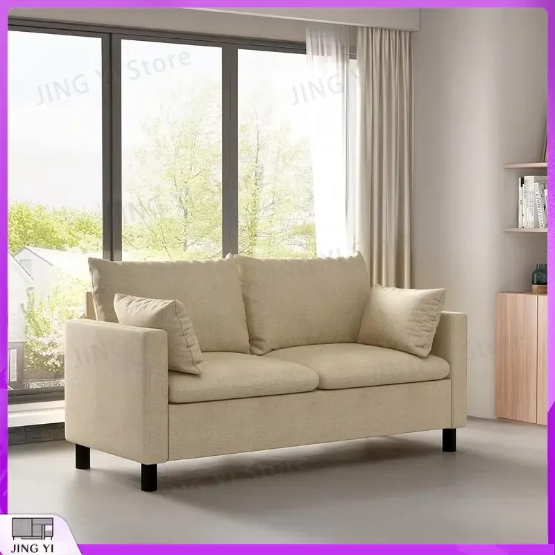 2 Seater Linen Fabric Loveseat Sofa with Armrests Wood Legs for Living Room Office Bedroom Modern Minimalist Couch Settee
