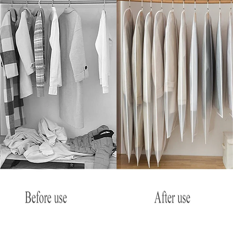 1PC Plastic Garment Bag with Zipper Hanging Clothes Storage Cover Dust Protection for Closet Wardrobe