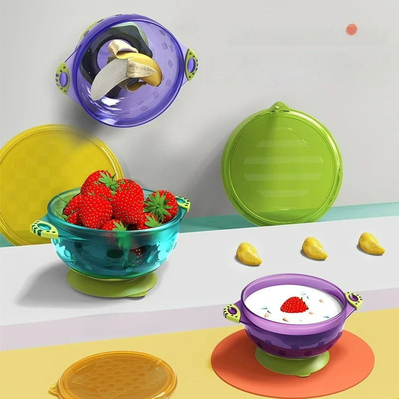 3pcs/Set Baby Anti-fall Suction Cup Bowl Children Tableware Food Bowl With Lid Baby Feeding Tableware Eatting Training Bowls