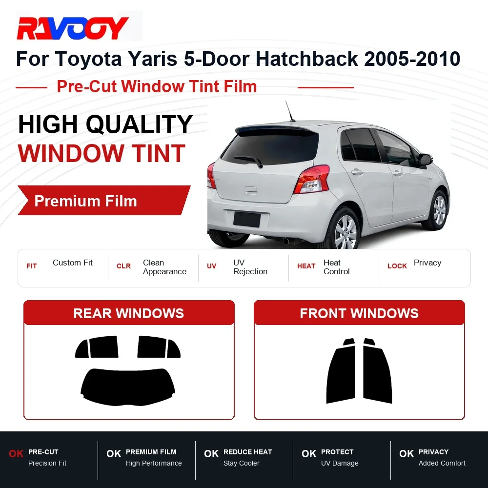 Premium Pre-Cut Window Tint For Toyota Yaris 5-Door Hatchback 2005-2010 Front & Rear Windows UV Heat Rejection Privacy Film