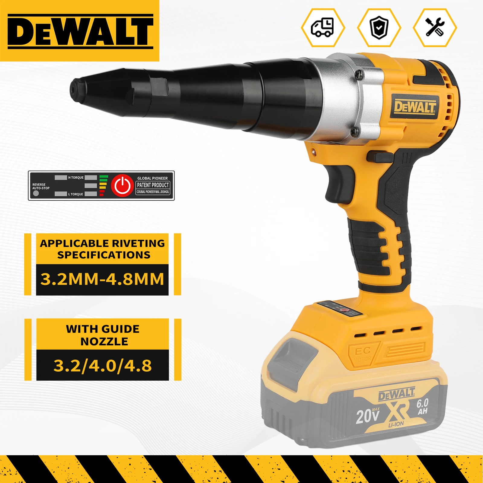 DeWalt DCF401 Brushless Electric Rivet Gun Cordless 3.2-4.8mm Rivet Nut Gun Drill Insert Automatic Riveting Power Tool
