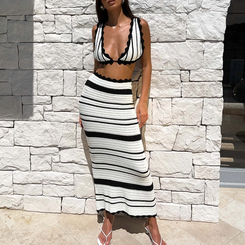 

Hot Woman Summer Striped Tops/Bottom/Skirts Swimsuit 2025 Sexy Deep V Tops Beach Shorts High Waist Wrap Skirts Vacation Outfit