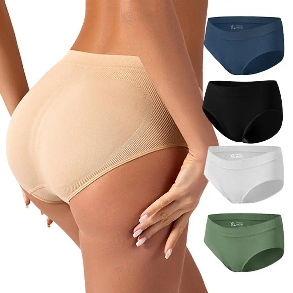 Women Underpants Solid Color Breathable Low Waist Seamless Briefs Elastic Cotton Crotch Moisture-wicking Lady Panties Underwear