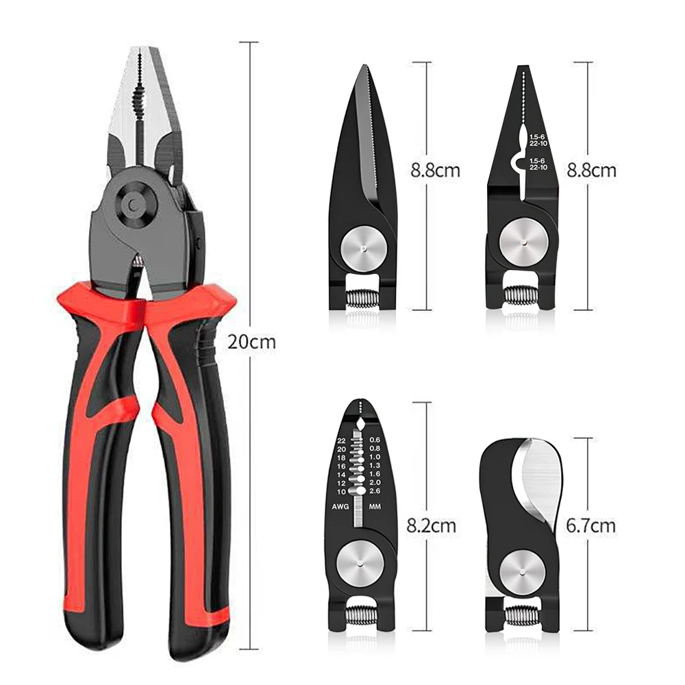 5 in 1 Multifunctional Pliers Multitool Interchangeable Plier Hand Tool Wire Cutter Wire Stripper Crimping Plier for Electrician