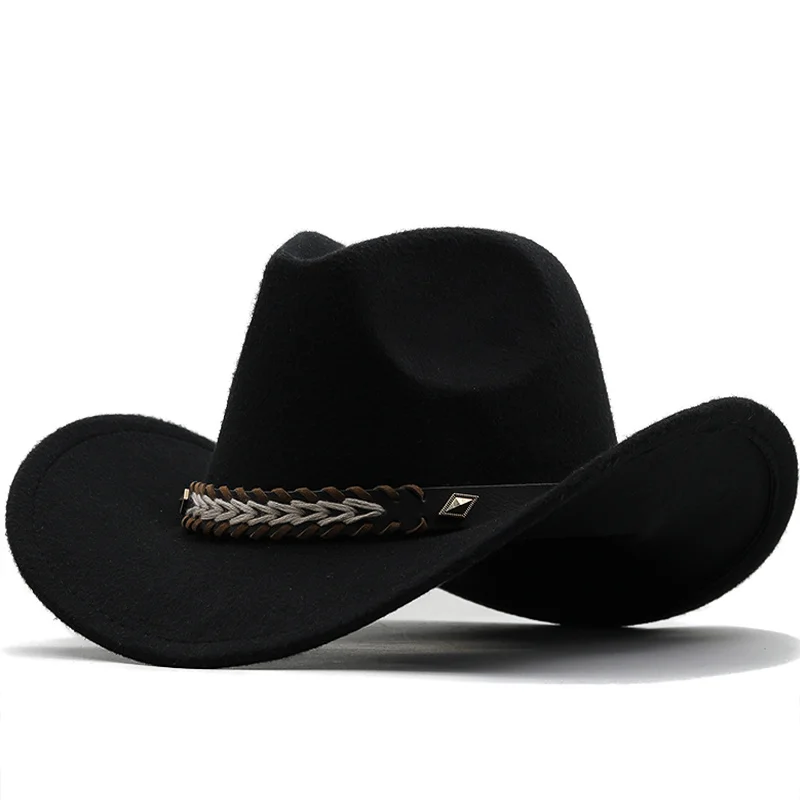 Simple Women's Men's Wool Hollow Western Cowboy Hat With Fashion Belt Gentleman Lady Jazz Cowgirl Toca Sombrero Cap