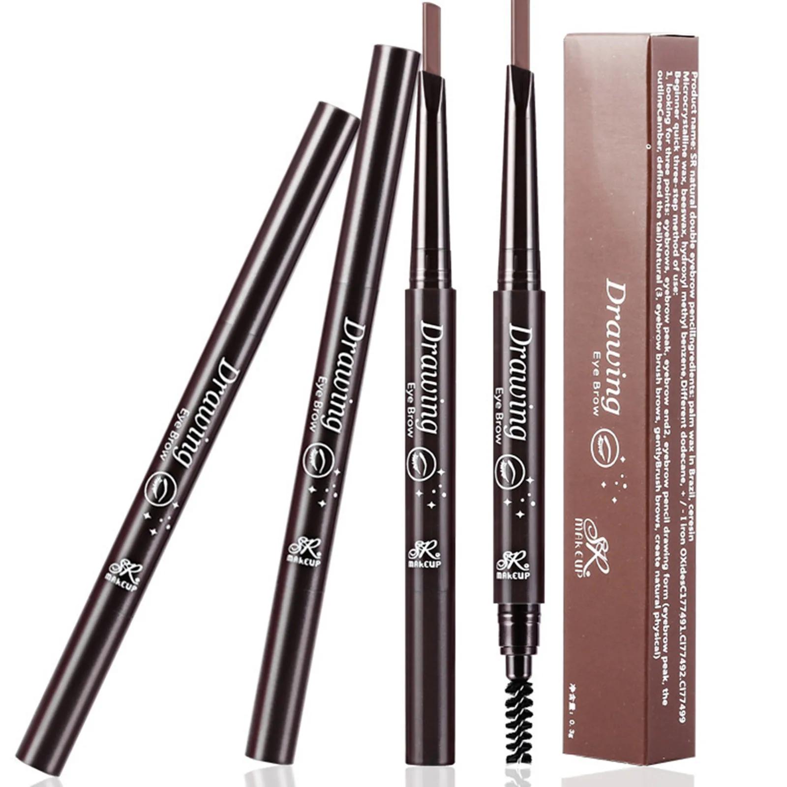 Double-Headed Automatic Rotating Eyebrow Pencil Brush Easy Triangle Eyebrow Powder Fine Beauty Makeup Long-Lasting Daily