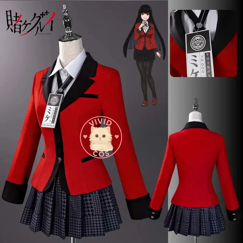 

Kakegurui Anime Yumeko Jabami Cosplay Costume Role Playing High Quality Red Uniform Suits for Women Comic Con Halloween Party