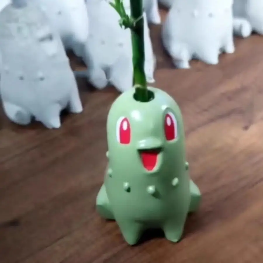 Pokemon Chikorita Kawaii Planter Flower Pot Creative Pot Cute Statue Vase Ornaments Anime Model Decor Gift Toy Garden Decoration