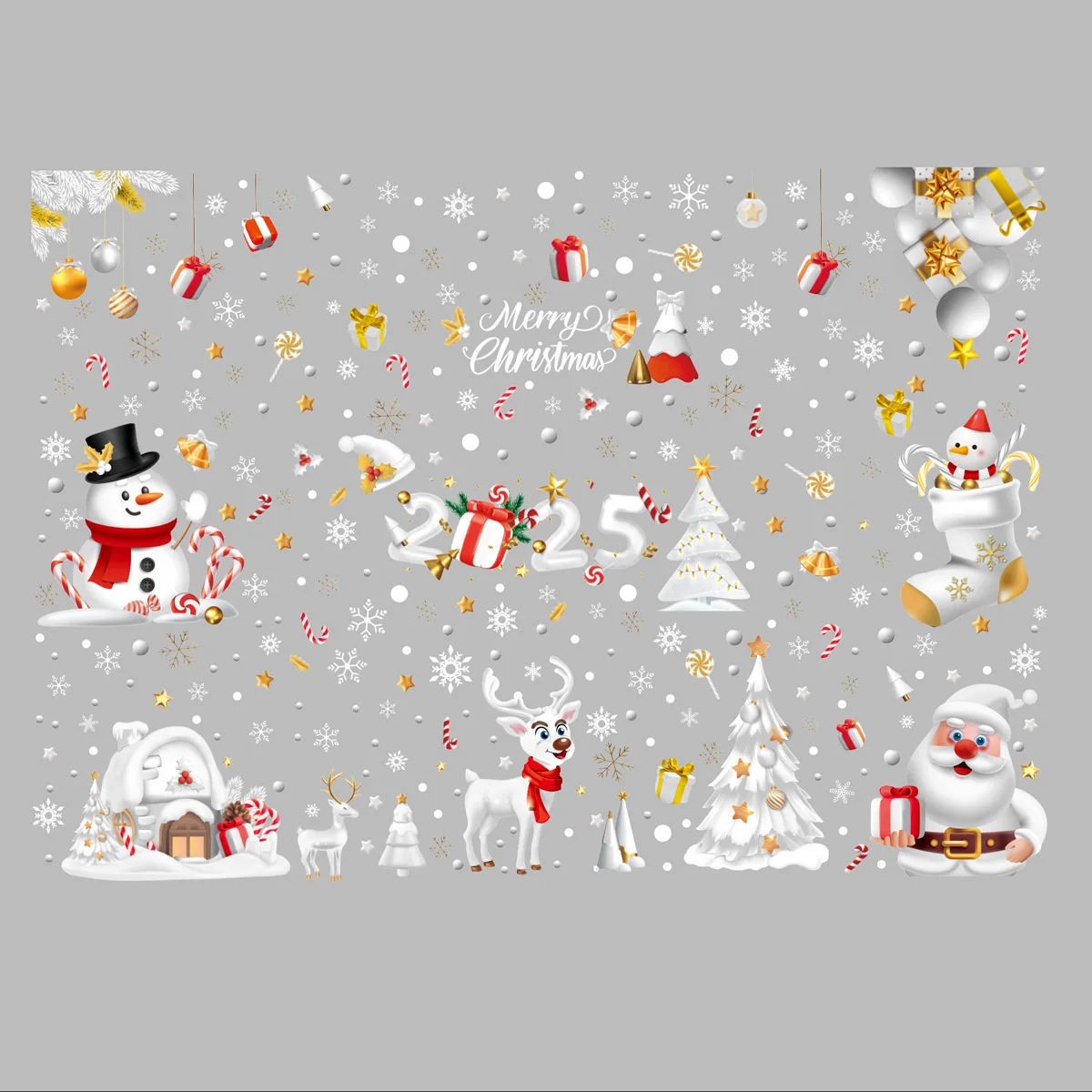 Christmas Window Stickers Santa Claus Snowman Xmas Tree Glass Wall Decal 2024 Merry Christmas Decoration for Home New Year Gift