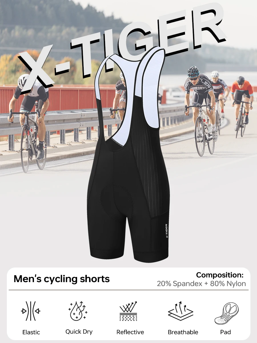X-TIGER Herren-Radtrikot-Shorts, Sommer, hochtailliert, schnell trocknend, Radtrikot-Shorts für MTB, Rennrad, mit Taschen – Detail 1