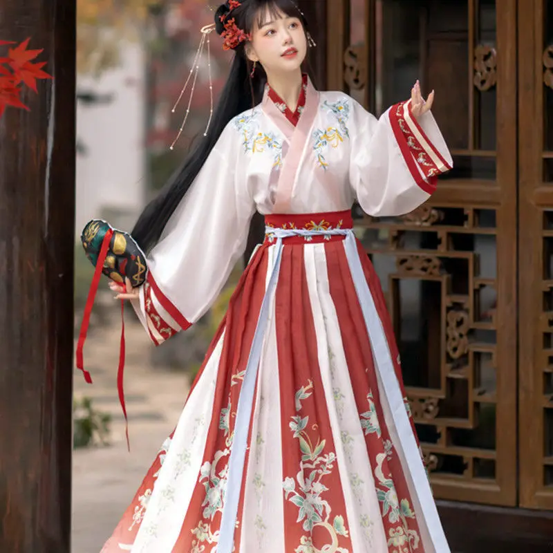 الأصلي والحقيقي Hanfu الملابس القديمة المرأة عبر طوق تنورة الخصر الكبار النمط الصيني نظام جين طالب مجموعة كاملة