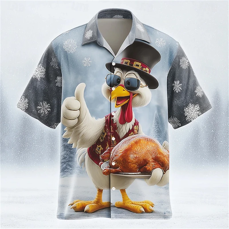 

Мужская рубашка на День Благодарения с 3D принтом Турции на пуговицах с коротким рукавом, забавный уличный праздничный стиль, дизайн рубашки с воротником на лето/весну