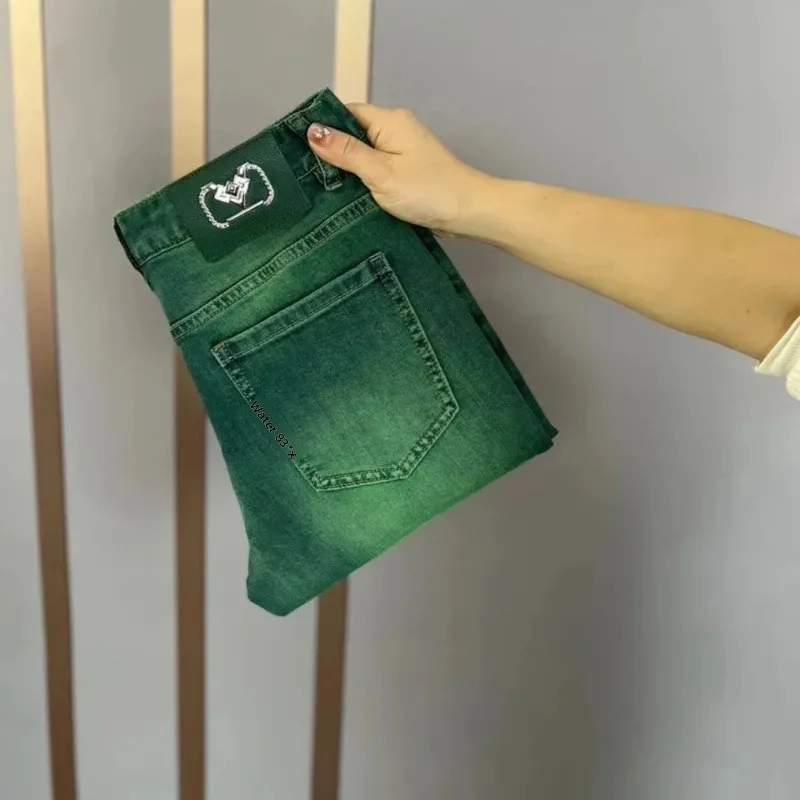 ربيع وصيف نمط جديد الأخضر غسلها الرجال الجينز سليم صالح مطاطا عادية تنوعا السراويل الطويلة فضفاضة تناسب مريحة الذكور الجينز #1