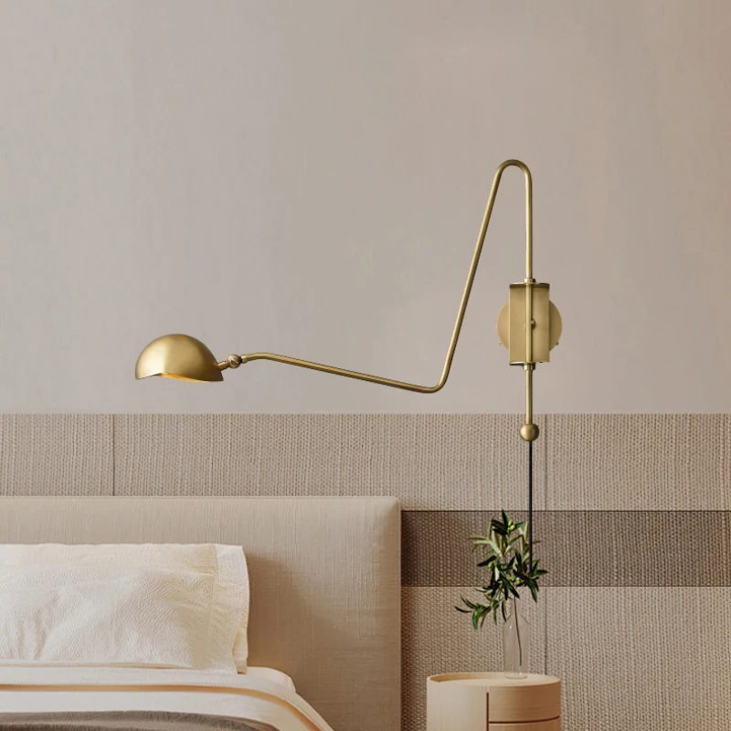 American Style Copper Wall Light Gold Black With Plug Adapter For Foyer Bedroom Reading Study Sconceded