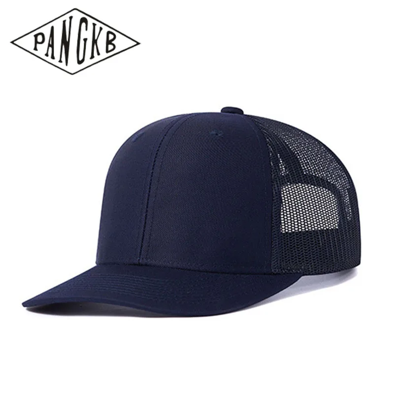 PANGKB العلامة التجارية فارغة الأزرق الداكن قبعة عالية الجودة الصلبة الأسود شبكة تنفس snapback قبعة الكبار الرياضة في الهواء الطلق شاطئ سائق الشاحنة قبعة