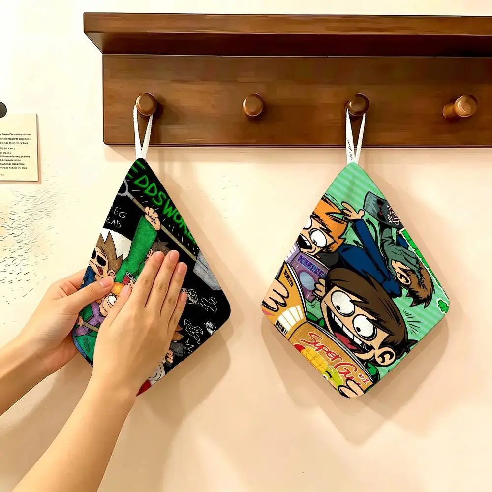 Animated Eddsworld anime Polyester Cotton Hand Wiping Towel, Hanging Design, Durable for Household Restaurant Toilet Use