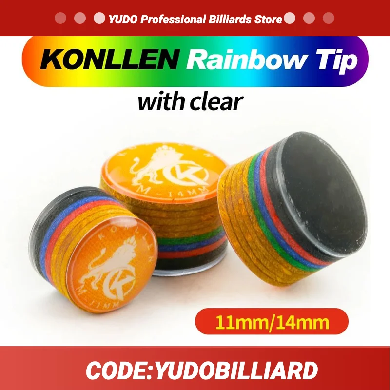 

KONLLEN Cue Tips Rainbow Tips 11/14mm 9 Multiple-Layers Pig Skin With Clear Snooker Cue Billiards Pool Cue Billiard Accessories