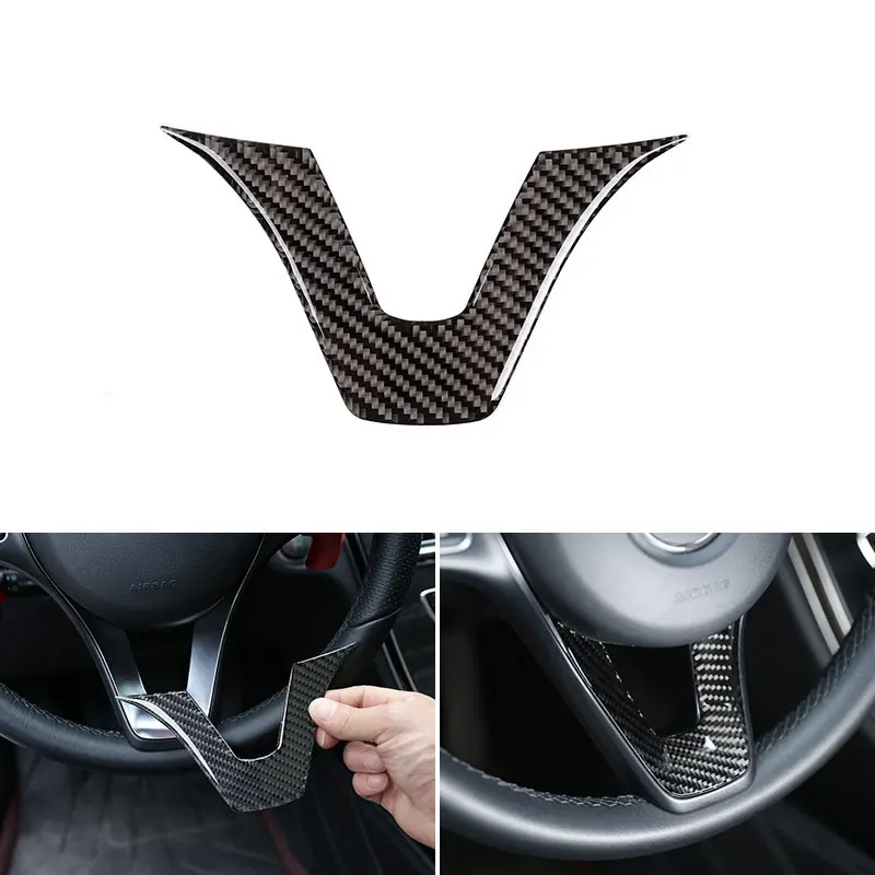 For Mercedes Benz C GLC Class W205 X253 2016 2017 2018 Car Carbon Fiber U Shape Steering Wheel Panel Cover Trim