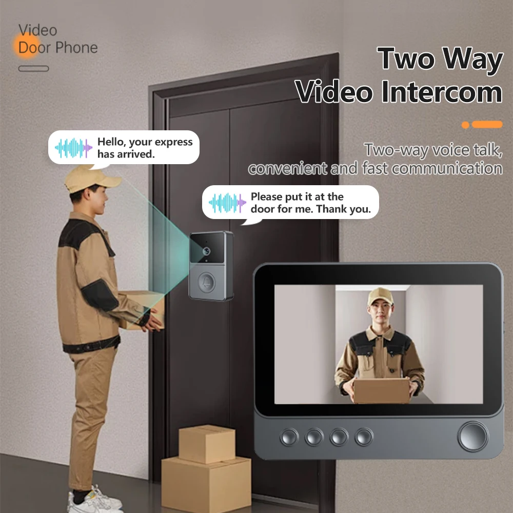 2.4Ghz Wireless Two Way Talk Intercom 4.3" IPS Screen Infrared Night Vision Door Monitoring Doorbell Audio Video 640x480P Camera