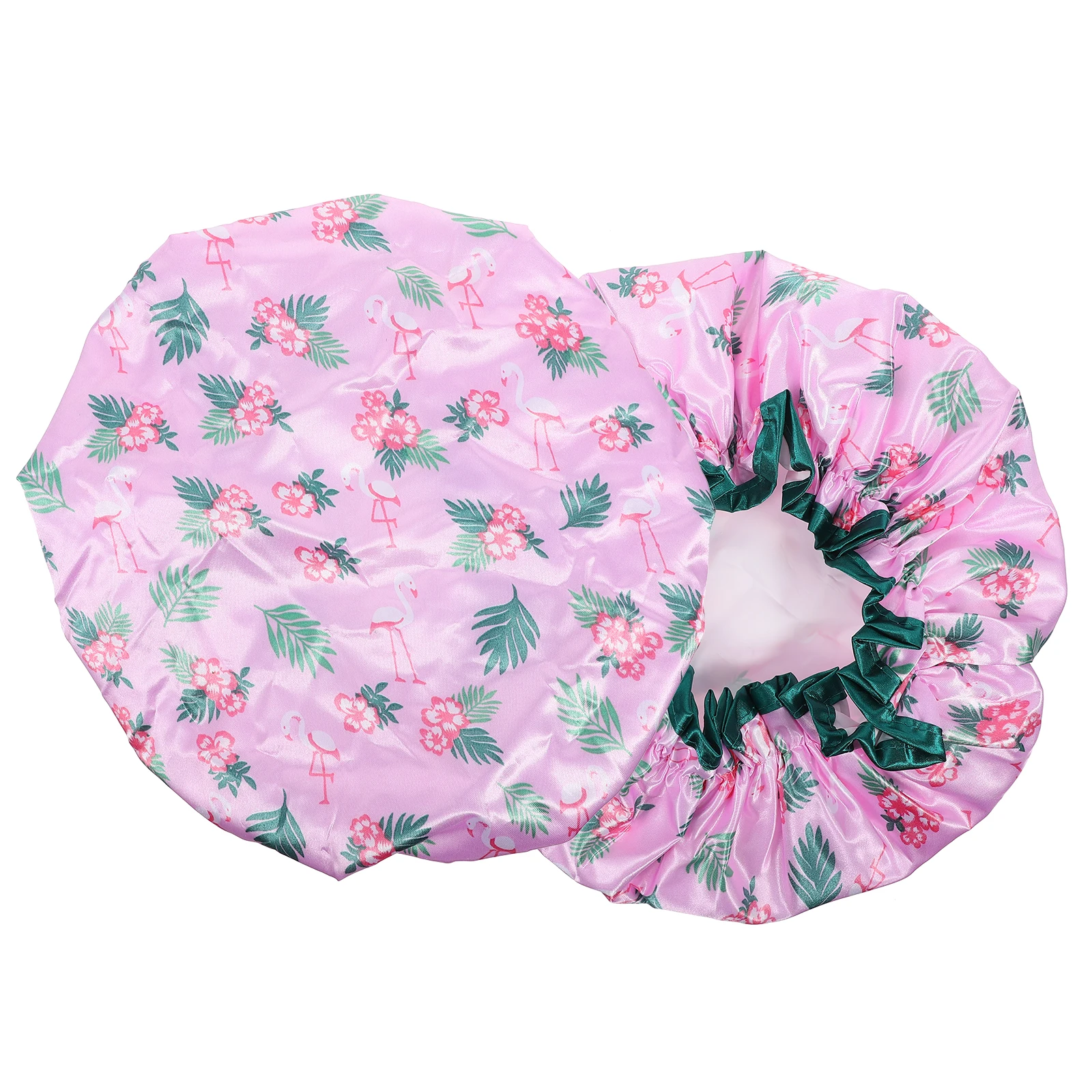 

2pcs Waterproof Cap Reusable Double Layer Shower Hats Satin Lined Bathing Hair Bonnet PEVA Soft Lightweight Travel Spa