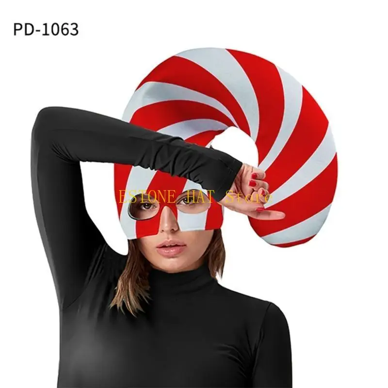 49MF ลายหมวกหน้ากาก Candy Cane เครื่องแต่งกาย Christmas Candy เครื่องแต่งกาย Holiday Party หมวกฮาโลวีน Dressing Up