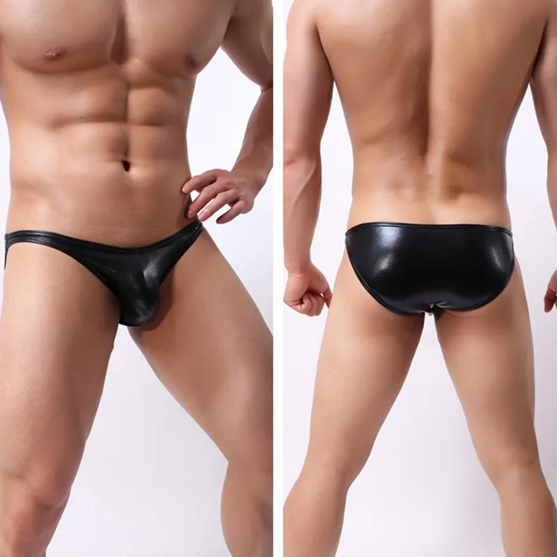 

Men PU Faux Leather Bikini Briefs Sexy Colloid PU Faux Leather Underwear Low Waist U Convex Pouch Lingerie Underpants