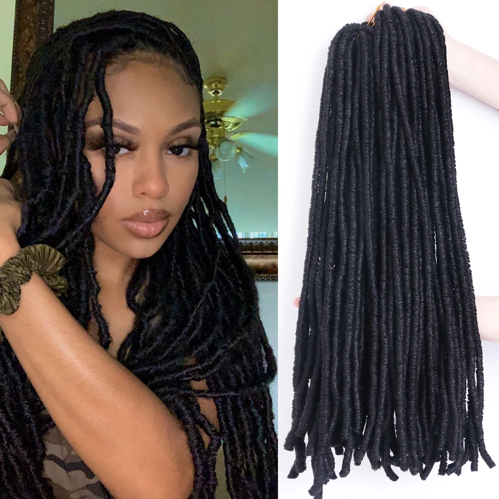 Dreadlocks synthétiques au crochet pour femmes, extensions de cheveux tressés au crochet noir, 14 en effet, 18 en effet, 22 en effet