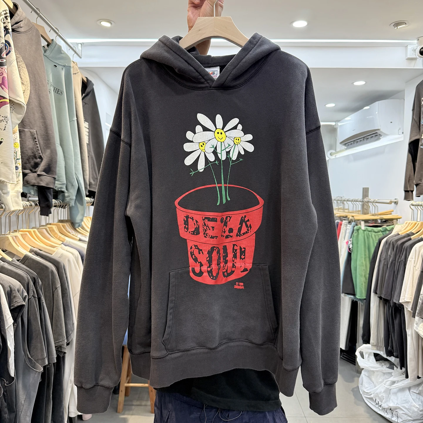 

Толстовка с капюшоном и принтом Craed Suower в стиле ретро, уличная мужская толстовка большого размера с завышенной талией, винтажная длинная свевая толстовка