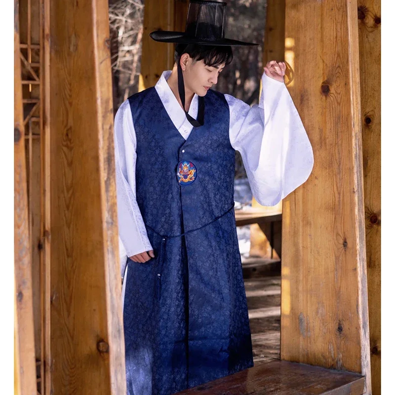 

Traditional Korean Style Satin Wedding Costume For Men High Quality Hanbok Folk Clothes Suit Cosplay Dance Costume 3 Pc Set