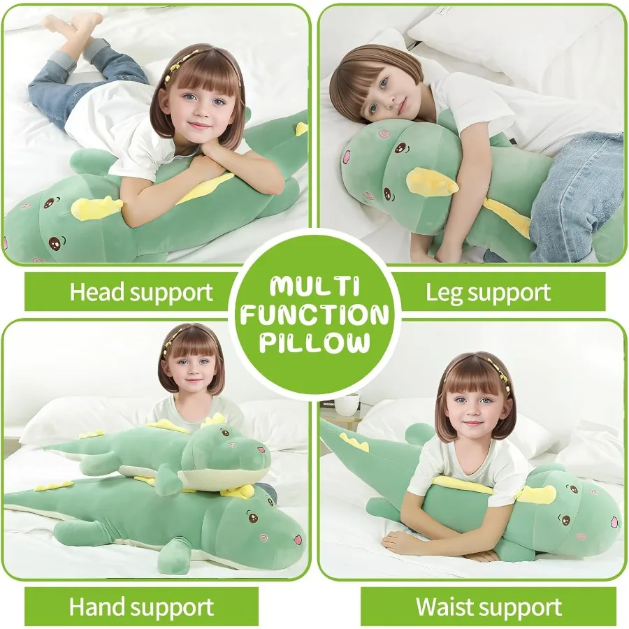 32개의 거대한 공룡 봉제 인형 베개 부드러운 등받이 쿠션 귀여운 봉제 동물 인형 녹색 소년 생일 부활절 선물로 이상적