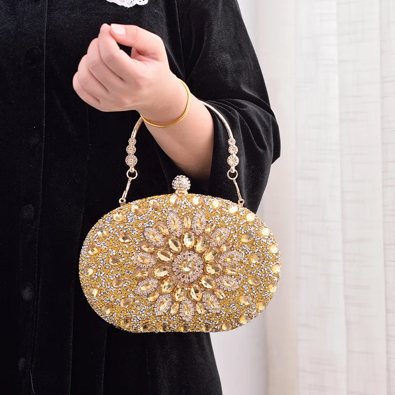 

New Luxury Metal Handheld Dinner Bag Diamond Inlaid Banquet Evening Handbag Shoulder Bag Women Party Purse