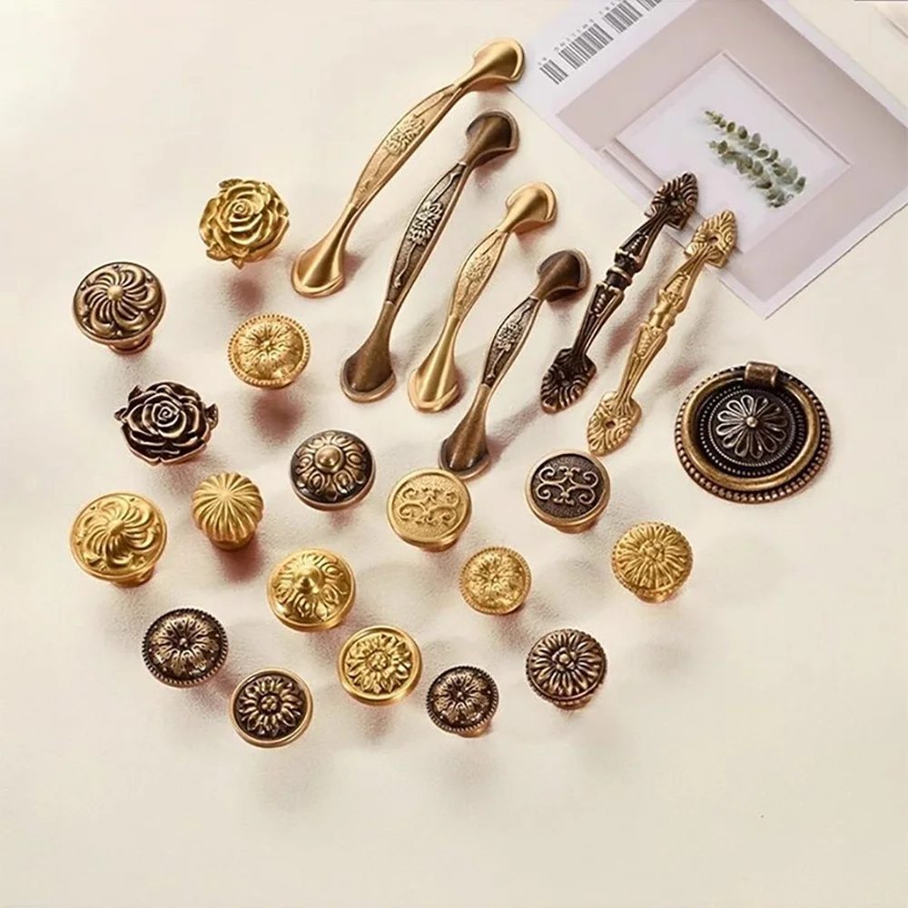 Brass/Matte Brushed Cabinet Handle Kitchen Door Knobs Cupboard Wardrobe Drawer Pulls Antique Imitate Copper Furniture Hardware
