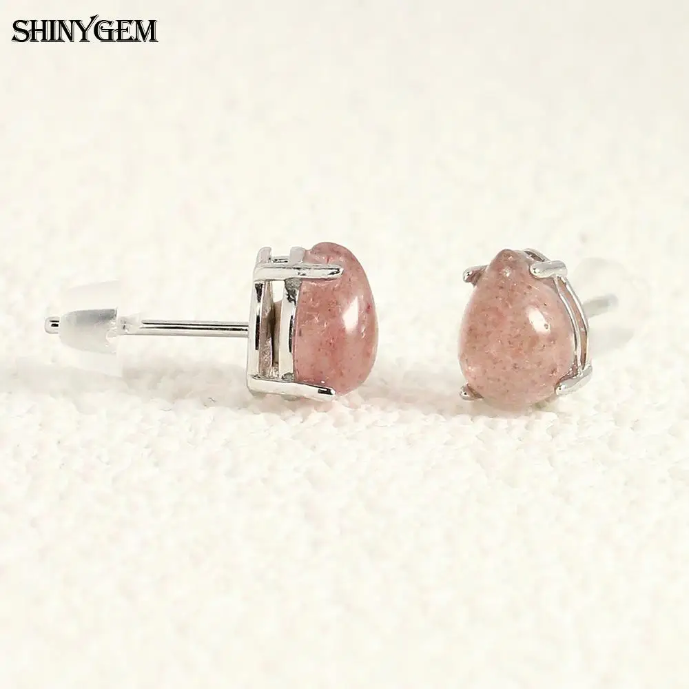SHINYGEM النساء 925 فضة روز كوارتز وأقراط مع الزبرجد الأخضر الأحمر الفراولة كريستال سيترين الأذن مجوهرات