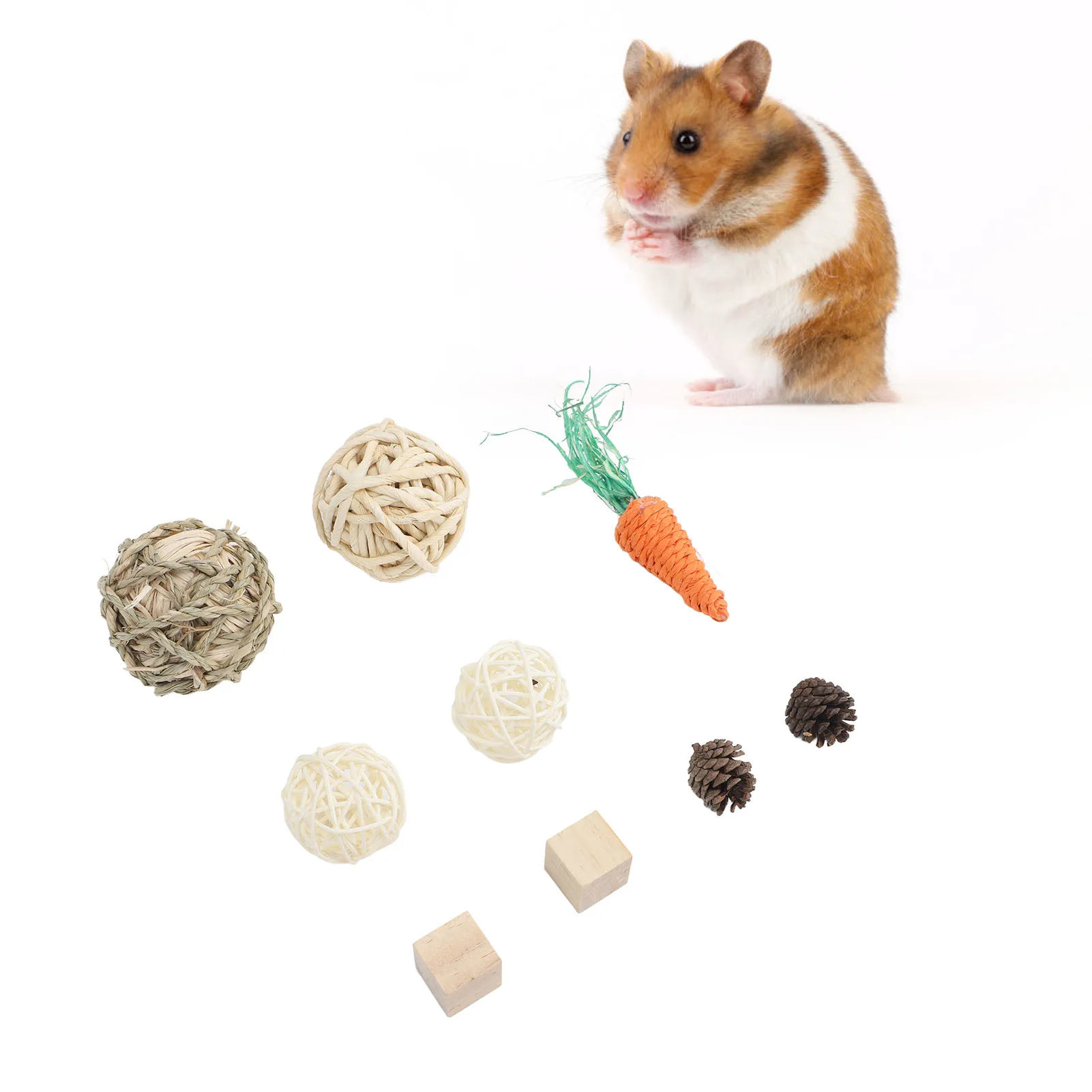 Hamster Chew Toys Set Corn Leaf Balls Branch Pine Cubes Carrots Teeth Grinding Relieve Boredom Guinea Pig Chew Toys