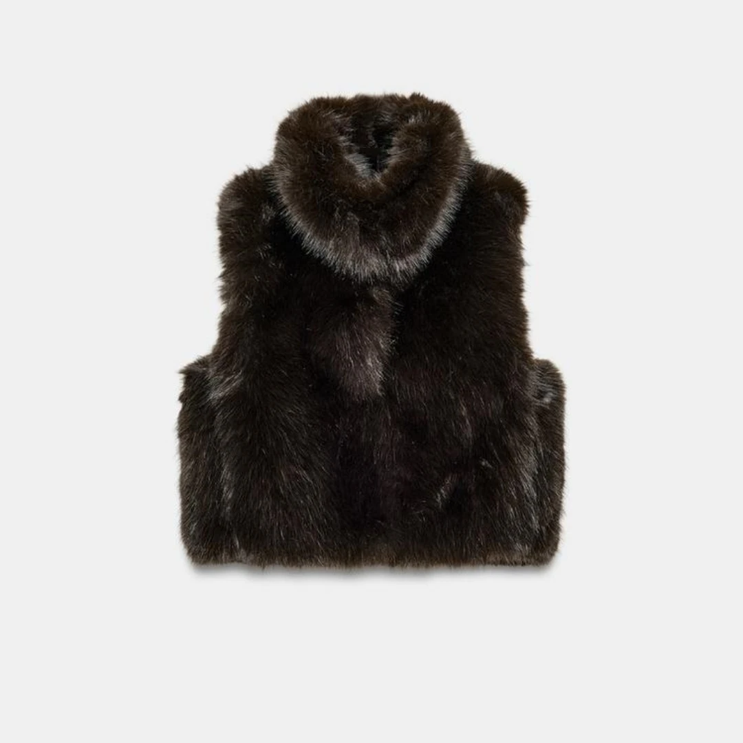 Autumn Winter New Style Artificial Fur Vest Faux Fur Effect Sleeveless Stand Collar Fluffy Women's Outerwear Commute Style