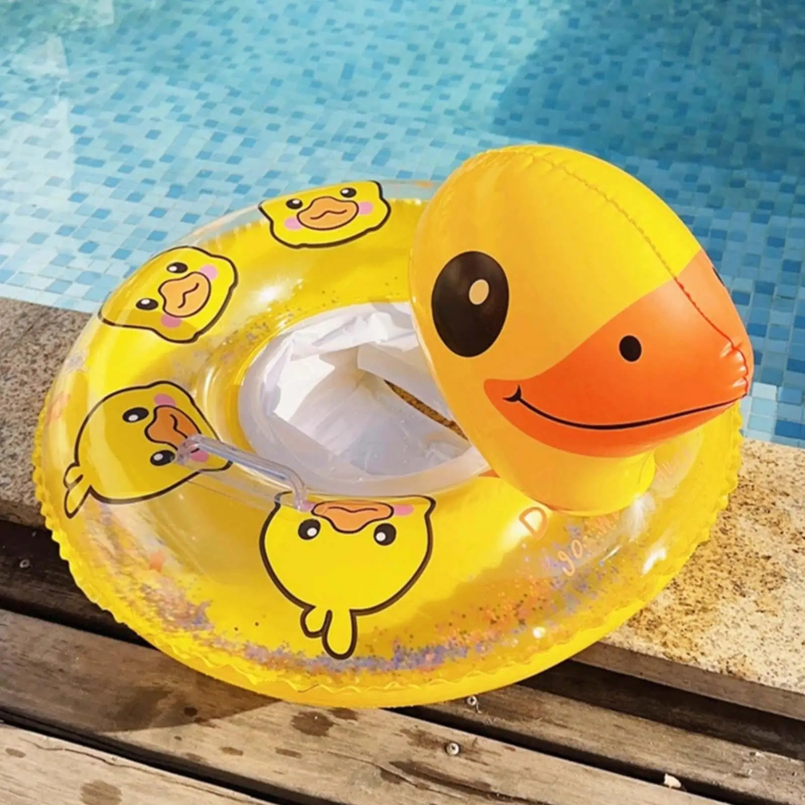 子供用浮き輪、赤ちゃん用黄色いアヒル型のハンドル付きプールフロート、夏の旅行に最適な男の子向け屋外玩具