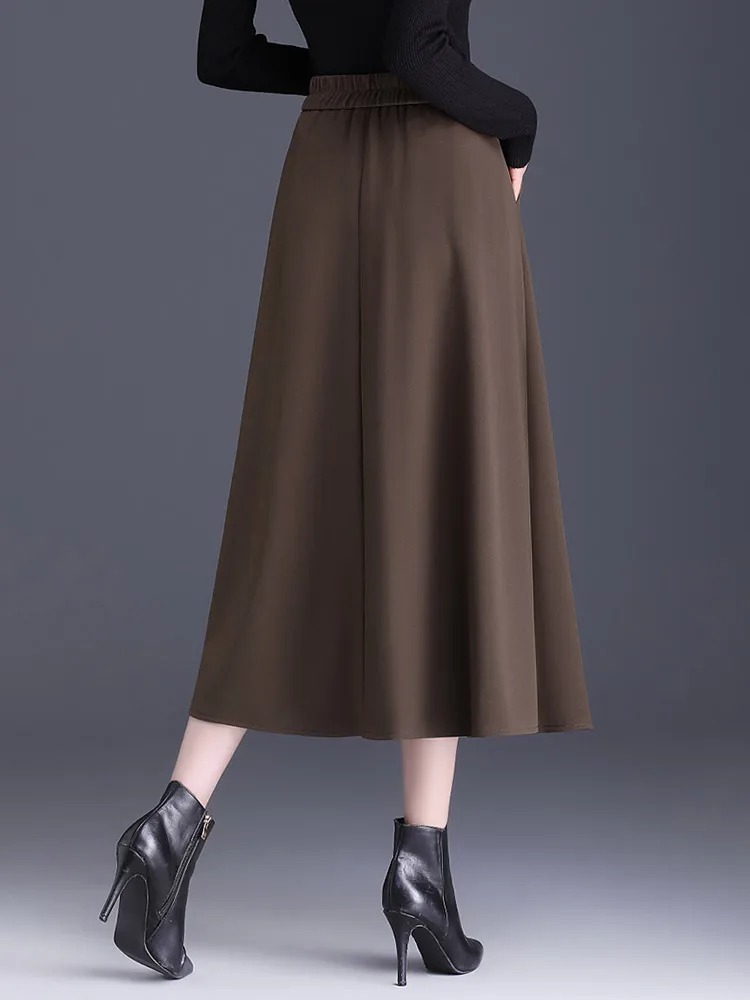 Womens 2024 Autumn/Winter Black /Coffee Skirt Pleated Skirt Fashion High Waist Ladies S M L XL XXL 3XL Size Female Mid-calf