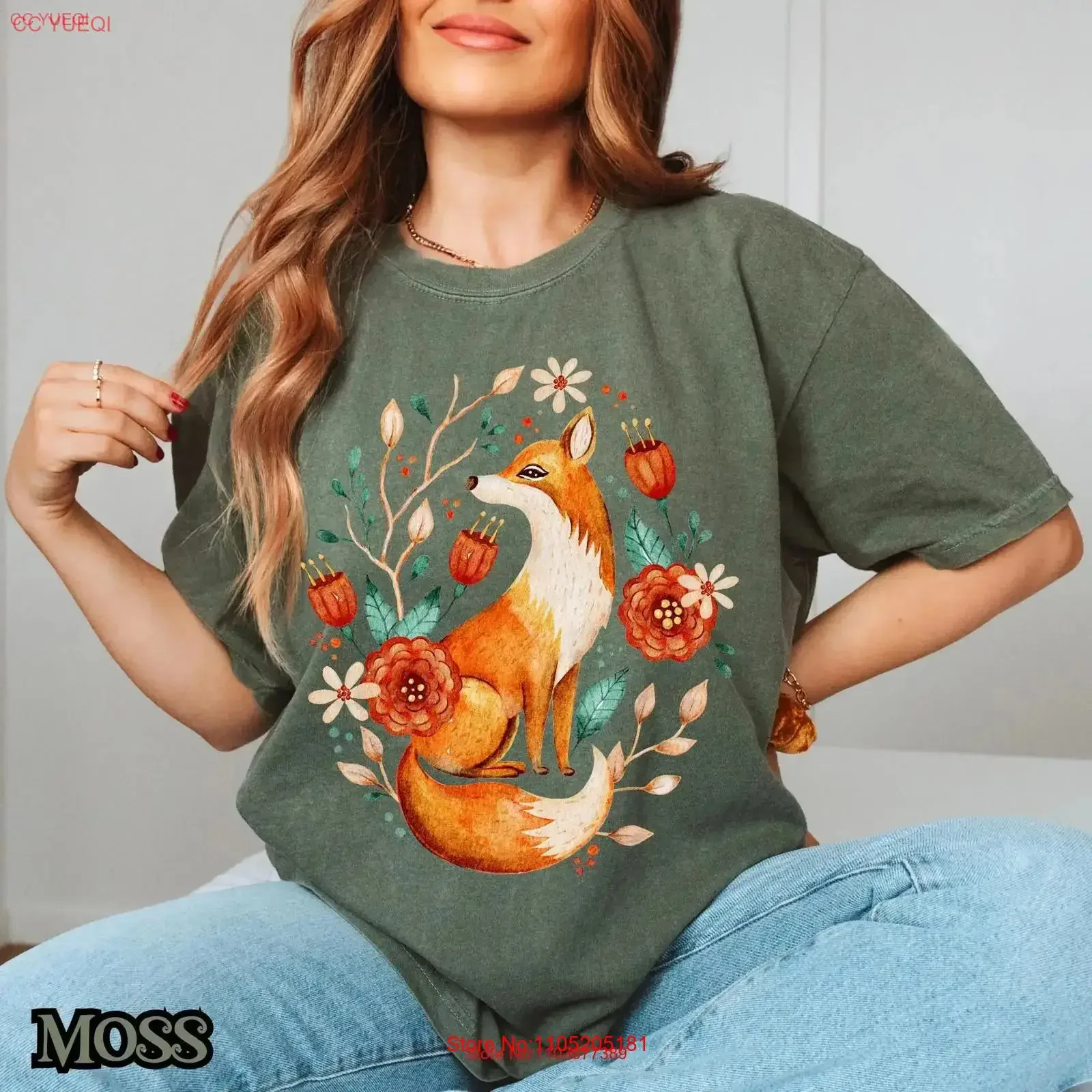 Fox Cottagecore SweaT T Shirt Folk Art Floral Pullover Cozy Fall Forestcore Top Whimsical Nature Lover vintage Washed