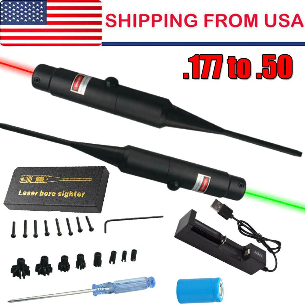 .177 to .50 Caliber Green/Red Laser Bore Sight Rifle Pistol Cartridge Collimator