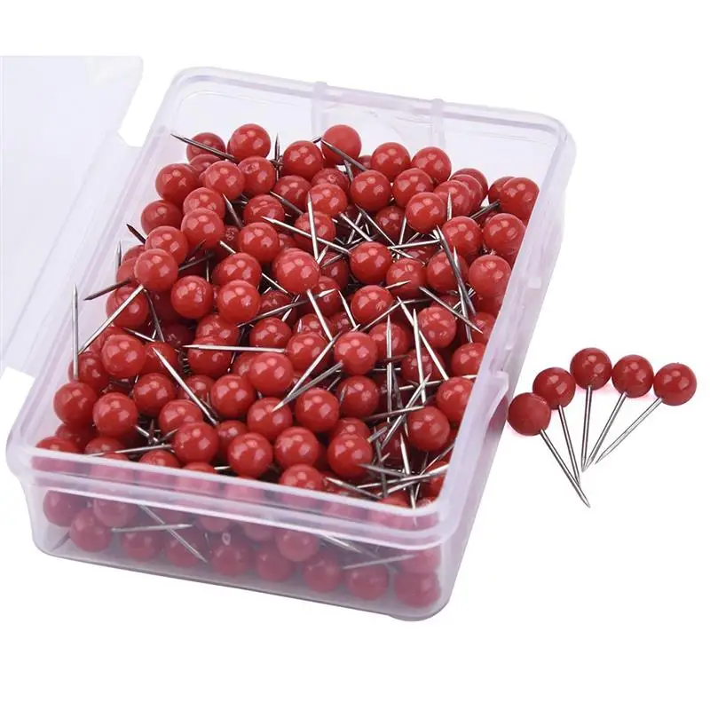 100Pcs Push Round Ball Map Tacks with Stainless Point for Office Home Crafts DIY Marking (Red)