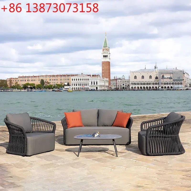 Outdoor Garden Sofa Outdoor Balcony Rattan Chair Garden Villa Waterproof Rope Knitting Leisure Rattan Knitting Sofa Coffee Tabl