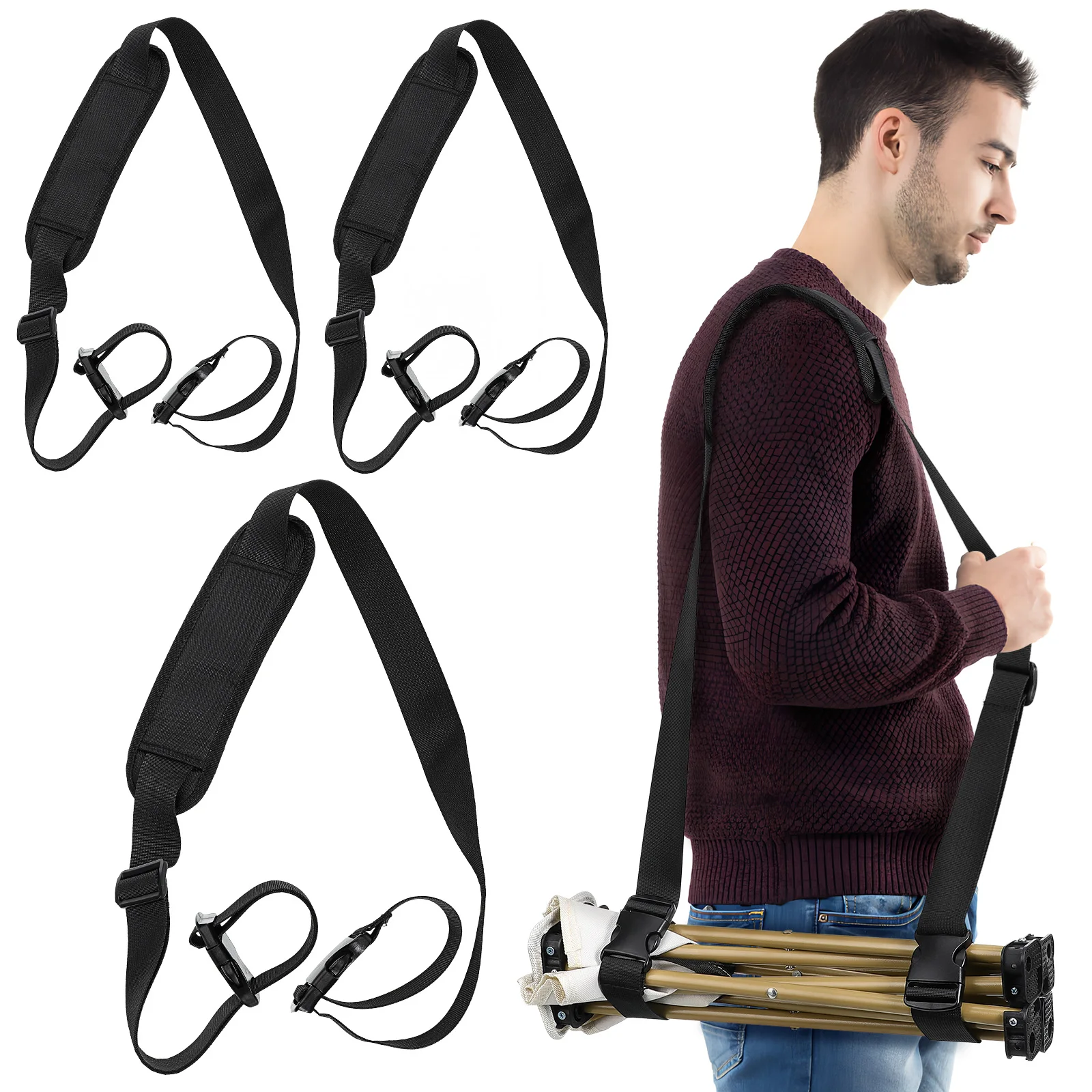 3Pcs Adjustable Nylon Carrying Straps Cushioned Shoulder Pads Folding Bike Yoga Mat Carrier for Beach Chair Camping
