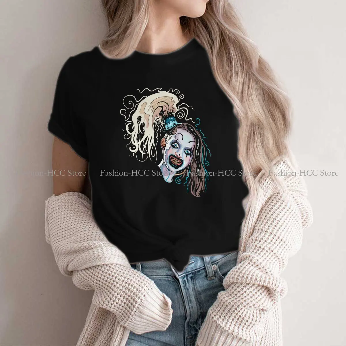 Terrifier Horror Films Polyester TShirts Little Pale Girl Art The Clown Spooky Print Women's T Shirt Hipster Clothing