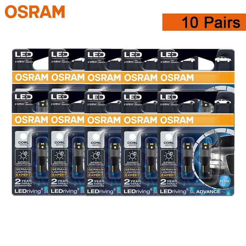 

OSRAM LED T10 6000K W5W 194 Светодиодная лампа для чтения SL Advance 6000K Белая автомобильная лампа для чтения Дверная лампа Внутреннее освещение 12 В 1,5 Вт 2980CW 10 пар