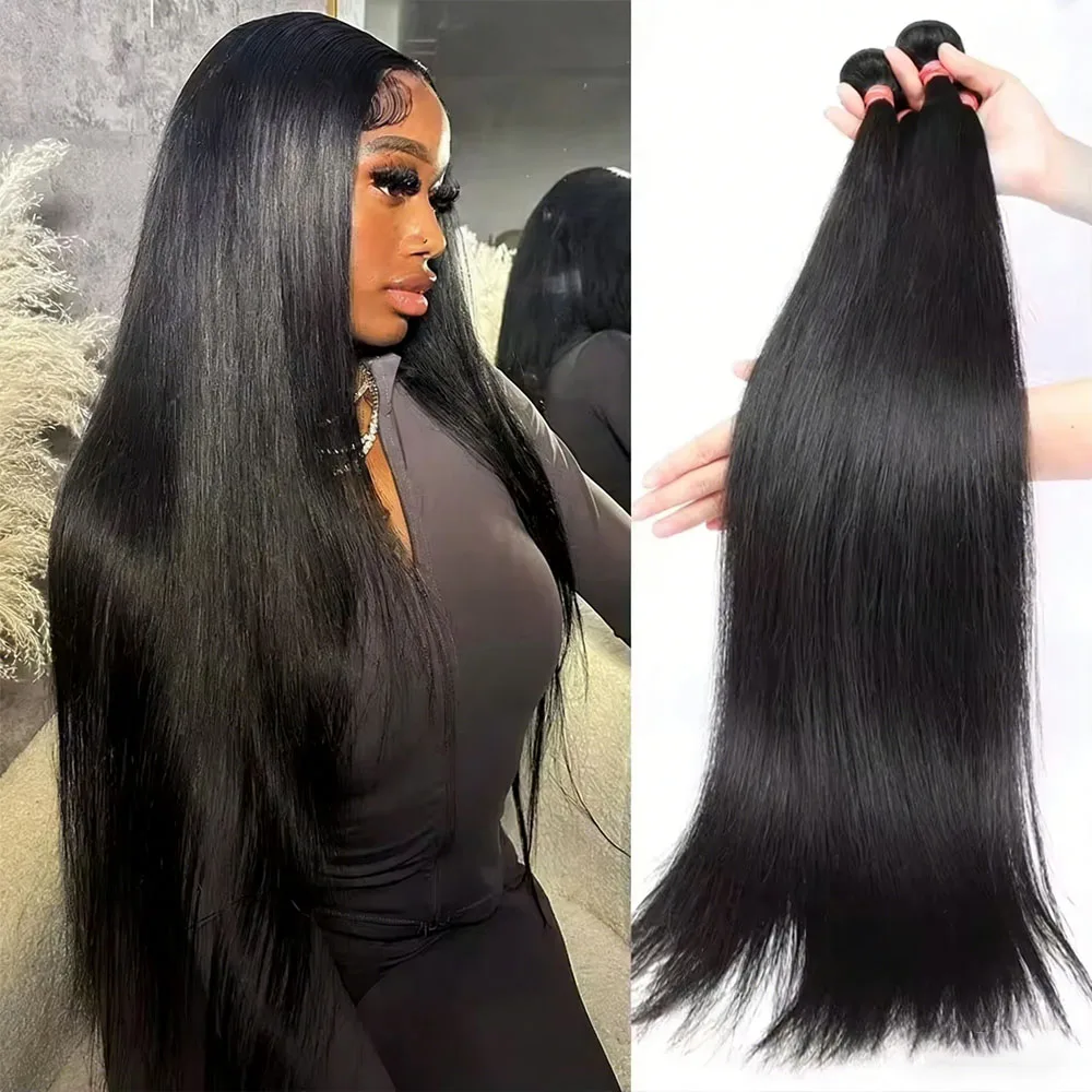 

100% Human Remy Hair Unprocessed Brazilian Straight Hair Wefts 28/30/42 Inches Long for Braiding (Options: 1/3/4 Bundles)
