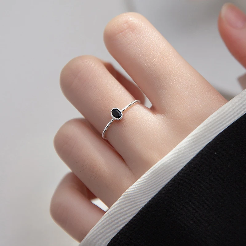 Modian 2021 Popular Simple Black and Pink Crystal Ring for Women 925 Sterling Silver Geometric Ring Korea Style Fine Jewelry