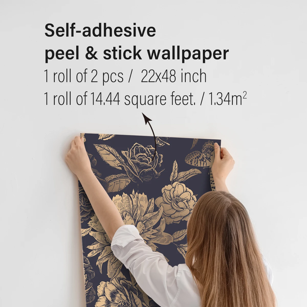1 Set of 2PCS Flower Printed Patterns Thickened Moisture-proof Waterproof Wallpaper Self-adhesive Tear and Stick Wallpaper