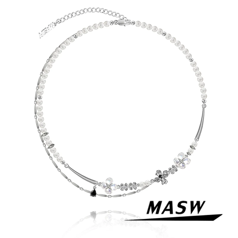 

MASW Original Design Chker Necklace Luxury Jewelry Delicate Style Simulated Pearls Flower Women`s Necklace For Partry Gift